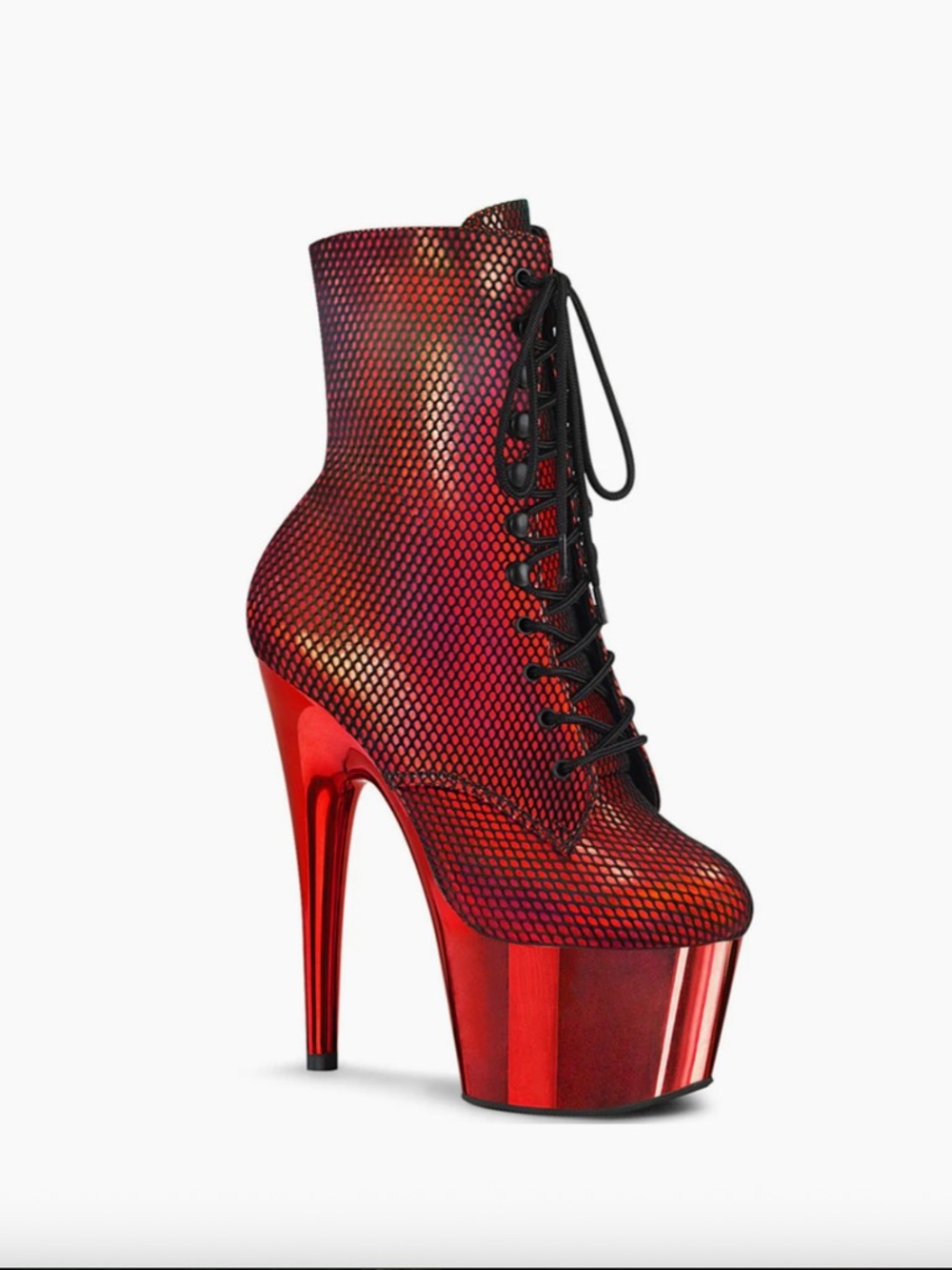 Pleaser Adore 1020 Red Lace-Up Platform Ankle Boot